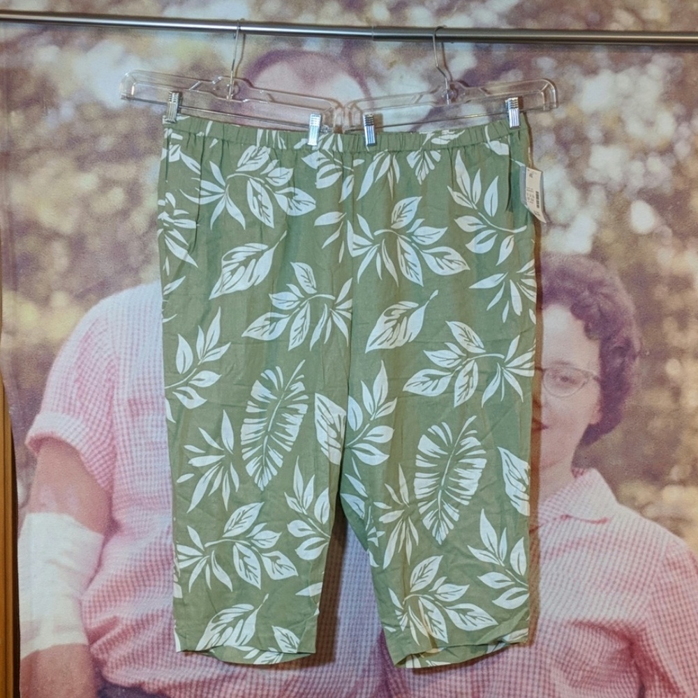 Liz & Me 4X, 30/32 Sage Capris with white pattern